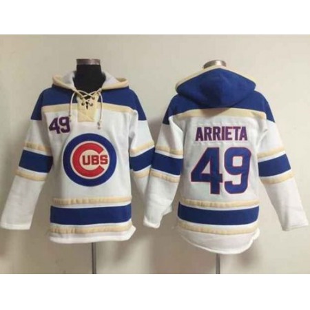 Cubs #49 Jake Arrieta White Sawyer Hooded Sweatshirt MLB Hoodie