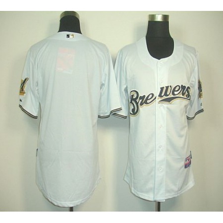 Brewers Blank White Cool Base Stitched MLB Jersey