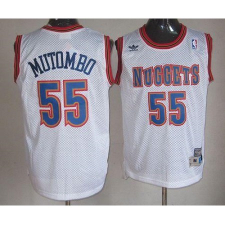 Nuggets #55 Dikembe Mutombo White Swingman Throwback Stitched NBA Jersey