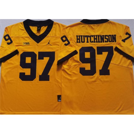 Men's Michigan Wolverines #97 HUTCHINSON Yellow Stitched Jersey