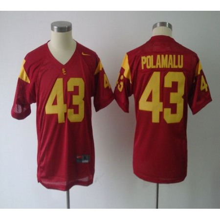 Trojans #43 Troy Polamalu Red Stitched Youth NCAA Jersey