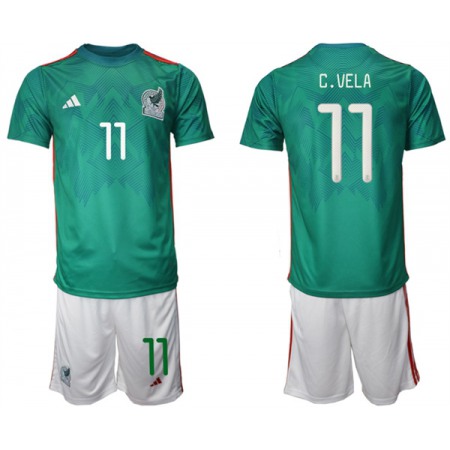 Men's Mexico #11 C.Vela Green Home Soccer Jersey Suit