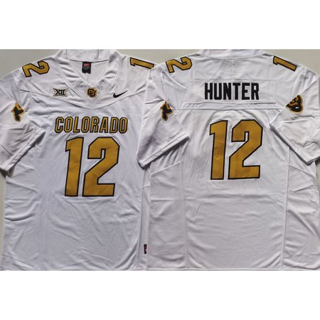 Men's Colorado Buffaloes White #12 Hunter Stitched Jersey