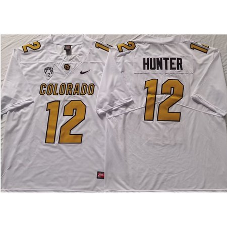 Men's Colorado Buffaloes White #12 Hunter Stitched Jersey